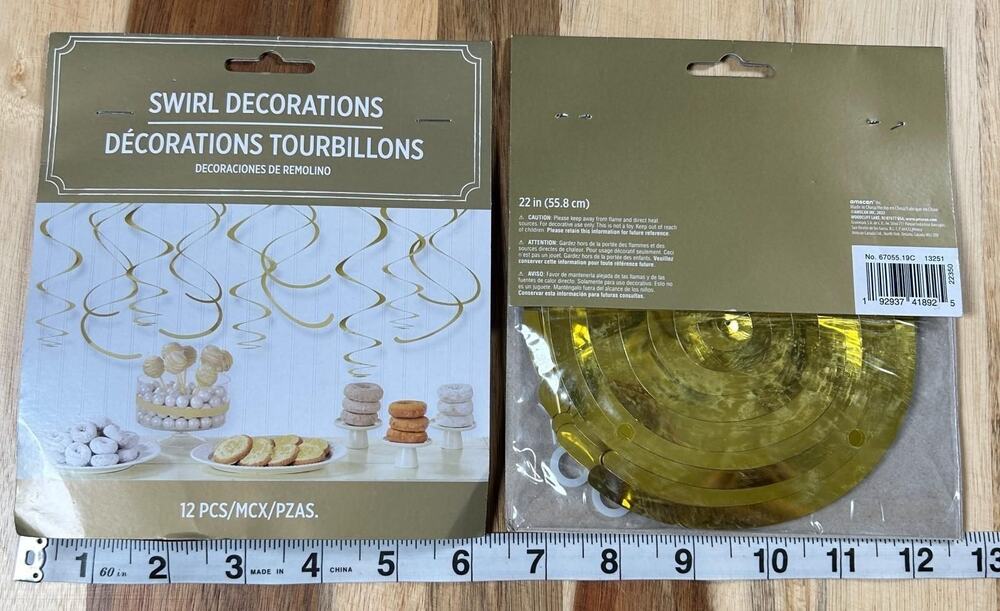 2 Pkgs 12 PC Amscan Gold Swirl Decorations 22 Inch (24 Total Swirl Decorations)
